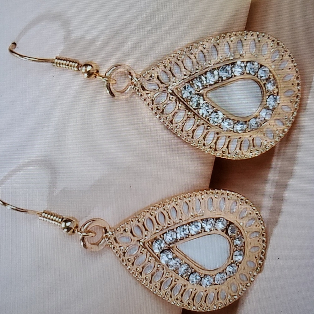Stainless Steel Dangle Rhinestone Water Drop Earrings